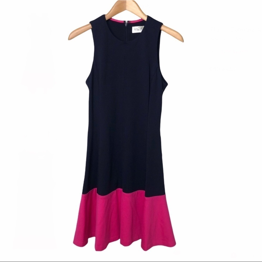 Eliza J Fit & Flare Dress Sleeveless Colorblock Size 4 Navy Blue Pink - Picture 2 of 12